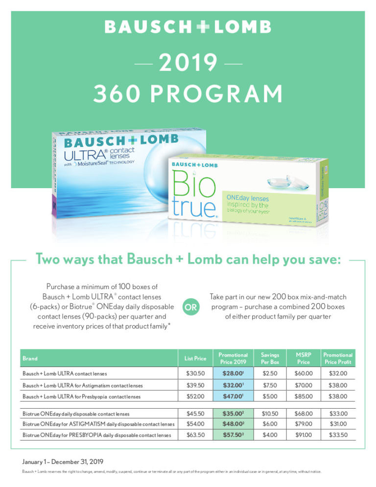 Bausch + Lomb 360 PLUS Pricing Program and Rebate Snapp Group